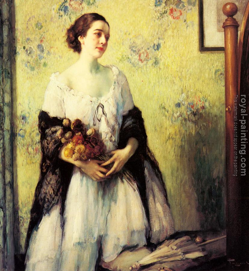 Fernand Toussaint : A Young Woman Holding A Bouquet